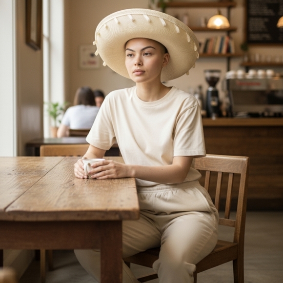 Vtg Chic Old Money Cream Sculptural Wide Brim Accents Straw Hat - Picture 1 of 8